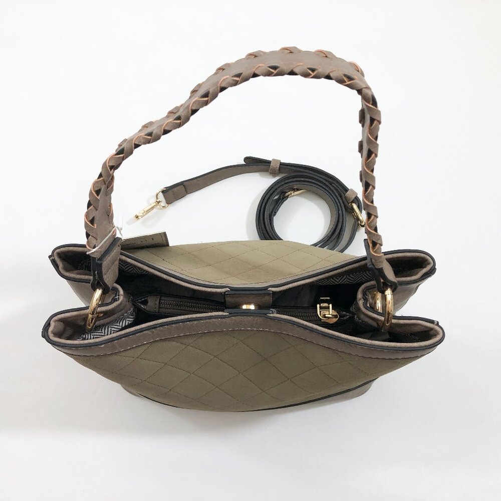 Jen & Co Satchel Maude 11.5x10x5.5 inches Grey/Green & Taupe Handbag Purse - Picture 4 of 7